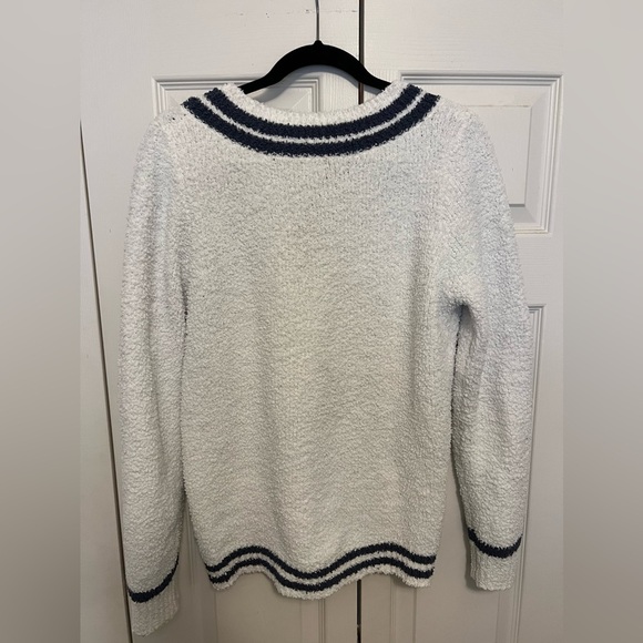 POL Soft Thick Preppy Collegiate Sweater. White with Blue Stripes. Woman L - Picture 2 of 4